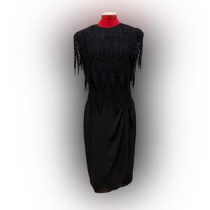Vintage 80s Black Fringe Dress, sz 10